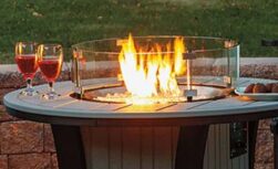 Fire table with round glass guard